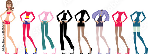 Young beautiful paper dolls with clothes set
