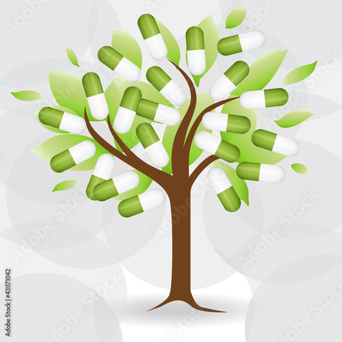 Abstract tree with medical pill. Vector Illustration.