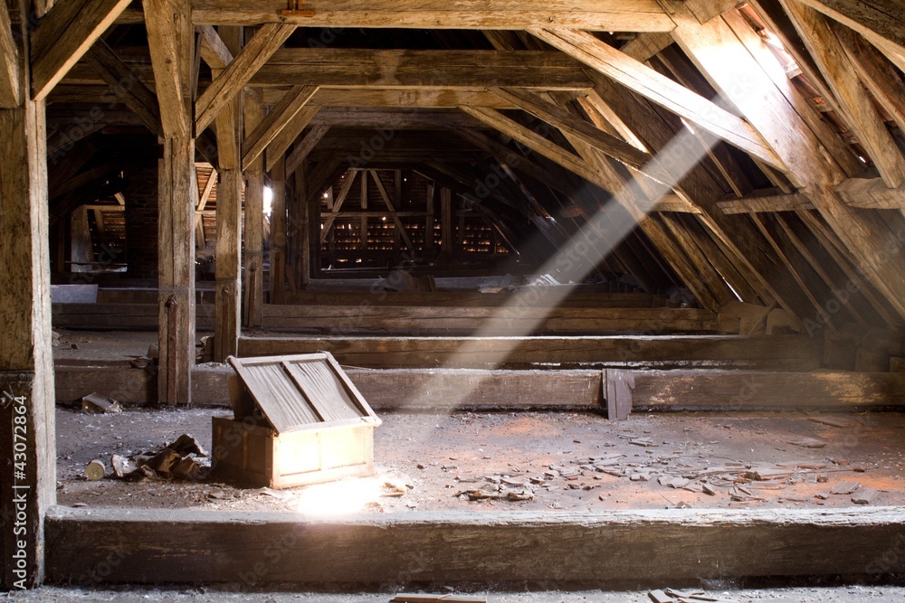 old attic of a house, hidden secrets - obrazy, fototapety, plakaty 
