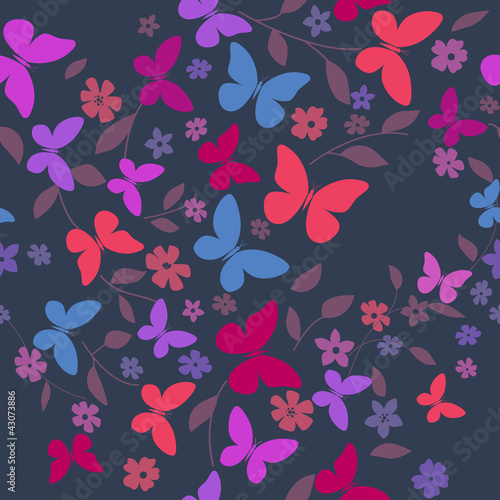 Seamless floral background with butterflies