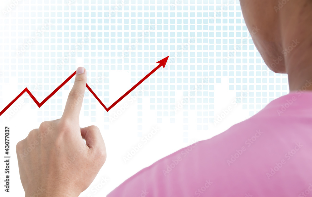Man point red graph on the screen Man point red graph on the screen