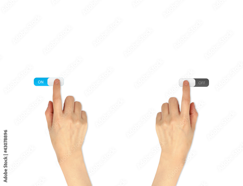 finger pressing Social Network icon on on and off button finger pressing Social Network icon on on and off button