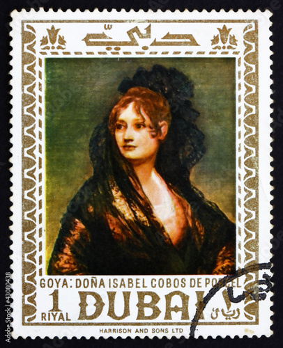 Postage stamp Dubai 1967 Dona Isabel Cobos de Porcel by Goya photo