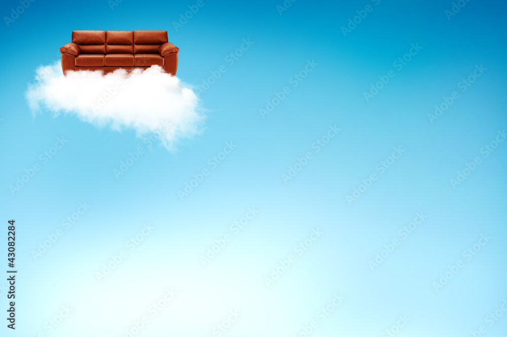 Obraz premium Red sofa on the cloud with blue sky background