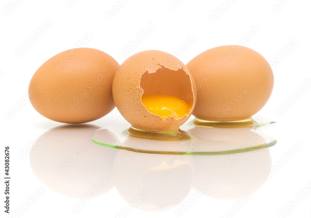 three chicken eggs on white background three chicken eggs on white background