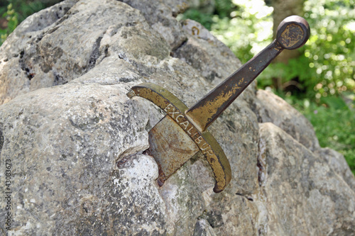 the legendary sword of King Arthur stuck in the rocks
