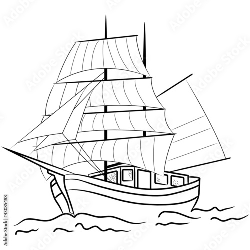 Sketch of nautical sailing vessel in a sea