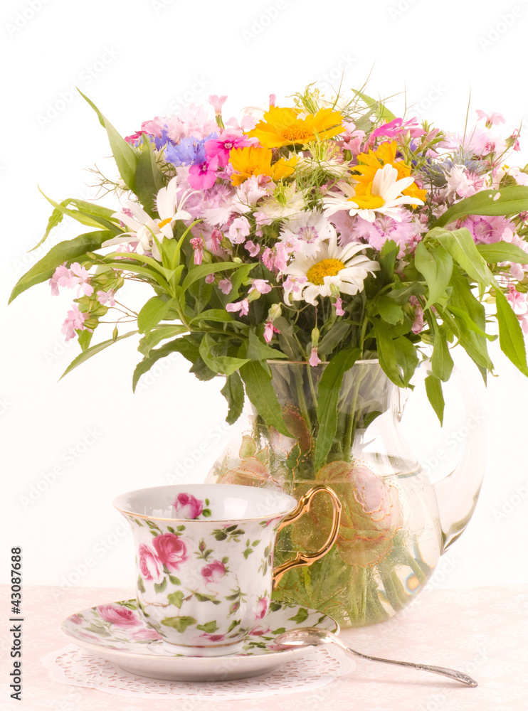 Vintage elegant cups with  flowers
