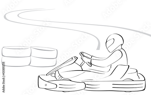 Go-kart illustration, coloring page