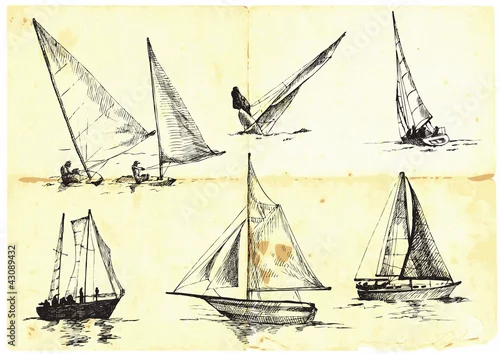 Obraz kolekcja łodzi żaglowych - jachtów - Sport