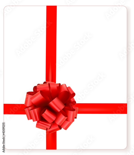 Card with red gift bow with ribbons Vector