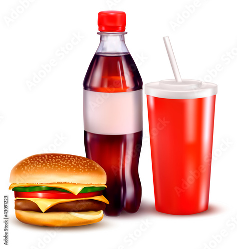 Group of fast food products. illustration.
