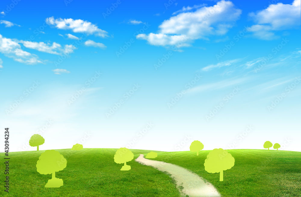 Obraz premium Green Tree on green field