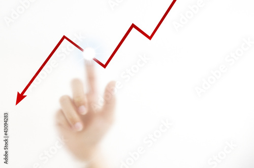 Hand showing dropped graph isolated  on white background