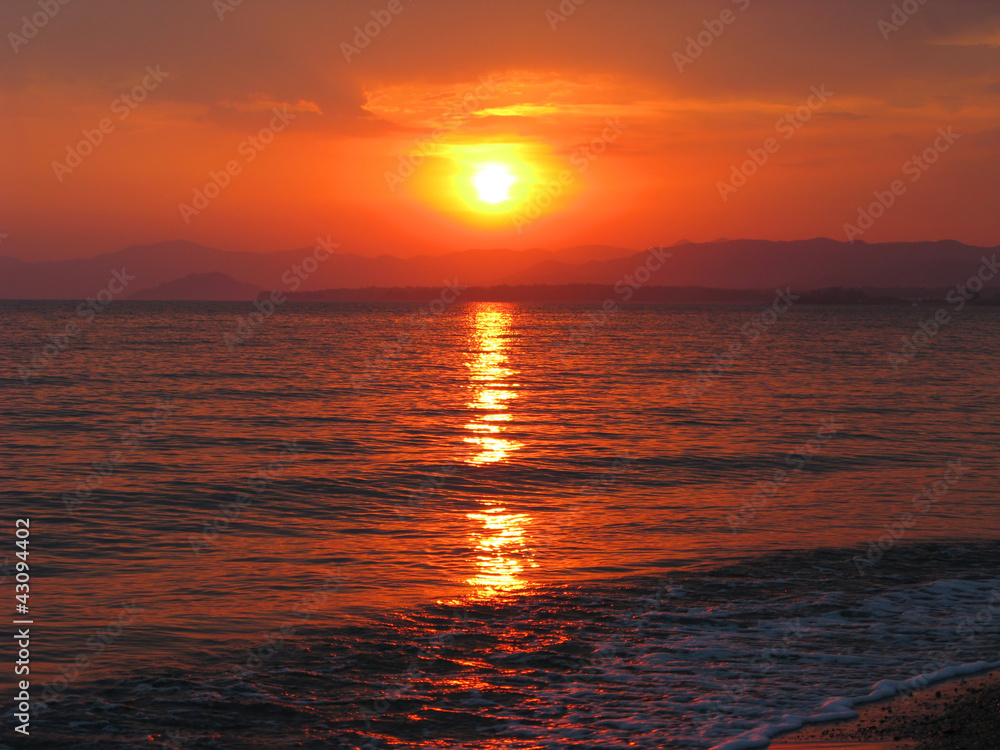 pink sunset in mediterranean sea