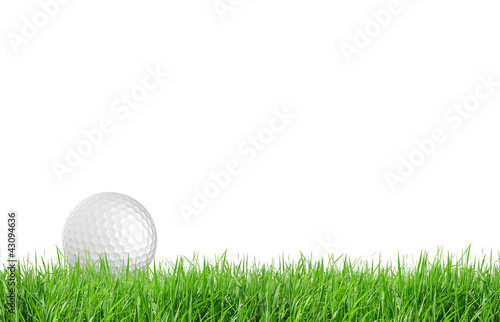 Close-up of golf ball with green grass isolated for web design b