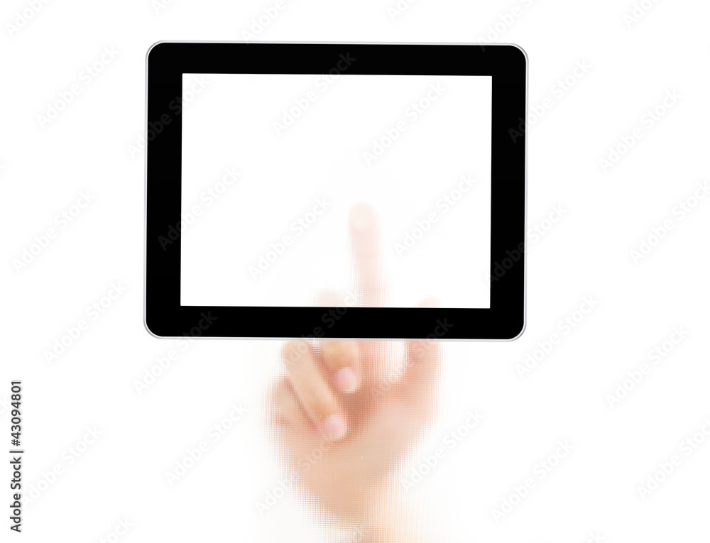 man finger pressing a touchscreen computer device isolated on a man finger pressing a touchscreen computer device isolated on a