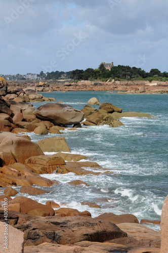 granite rocks and Costaeres castle in Tregastel photo