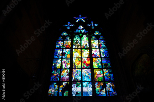 stained-glass window in the St. Vitus cathedral. praha