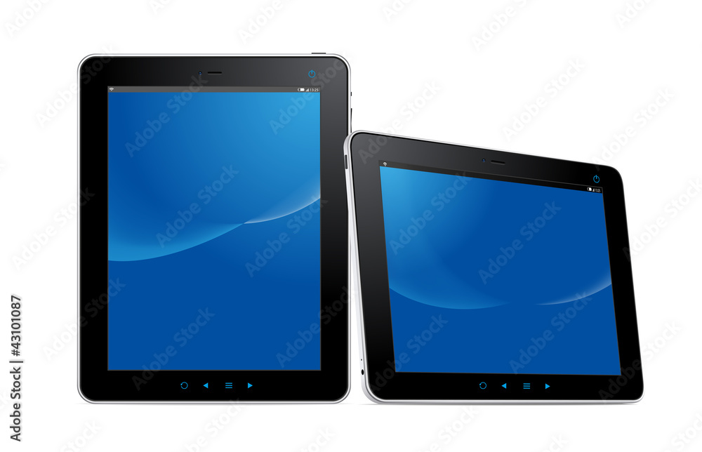 Digital tablet device in vertical and horizontal view