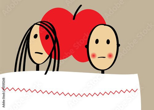 Young couple with apple in bed