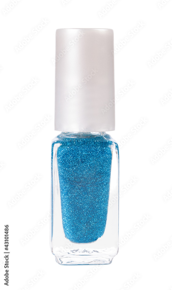 Blue nail polish on white background Blue nail polish on white background