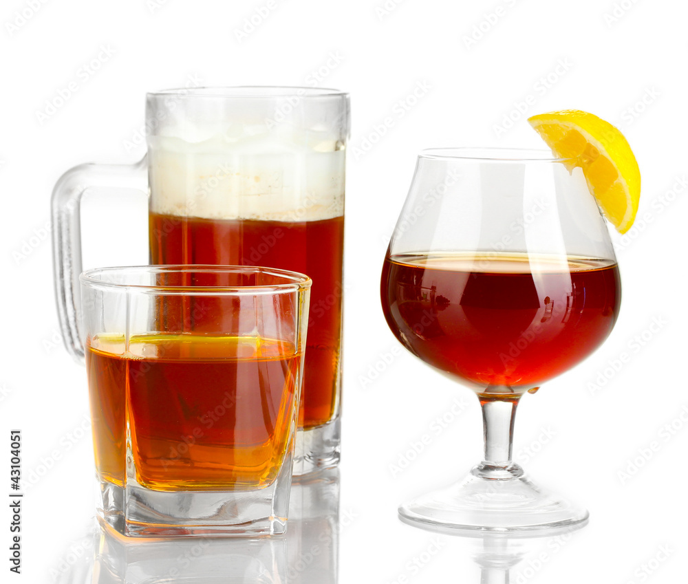 a variety of alcoholic drinks isolated on white a variety of alcoholic drinks isolated on white
