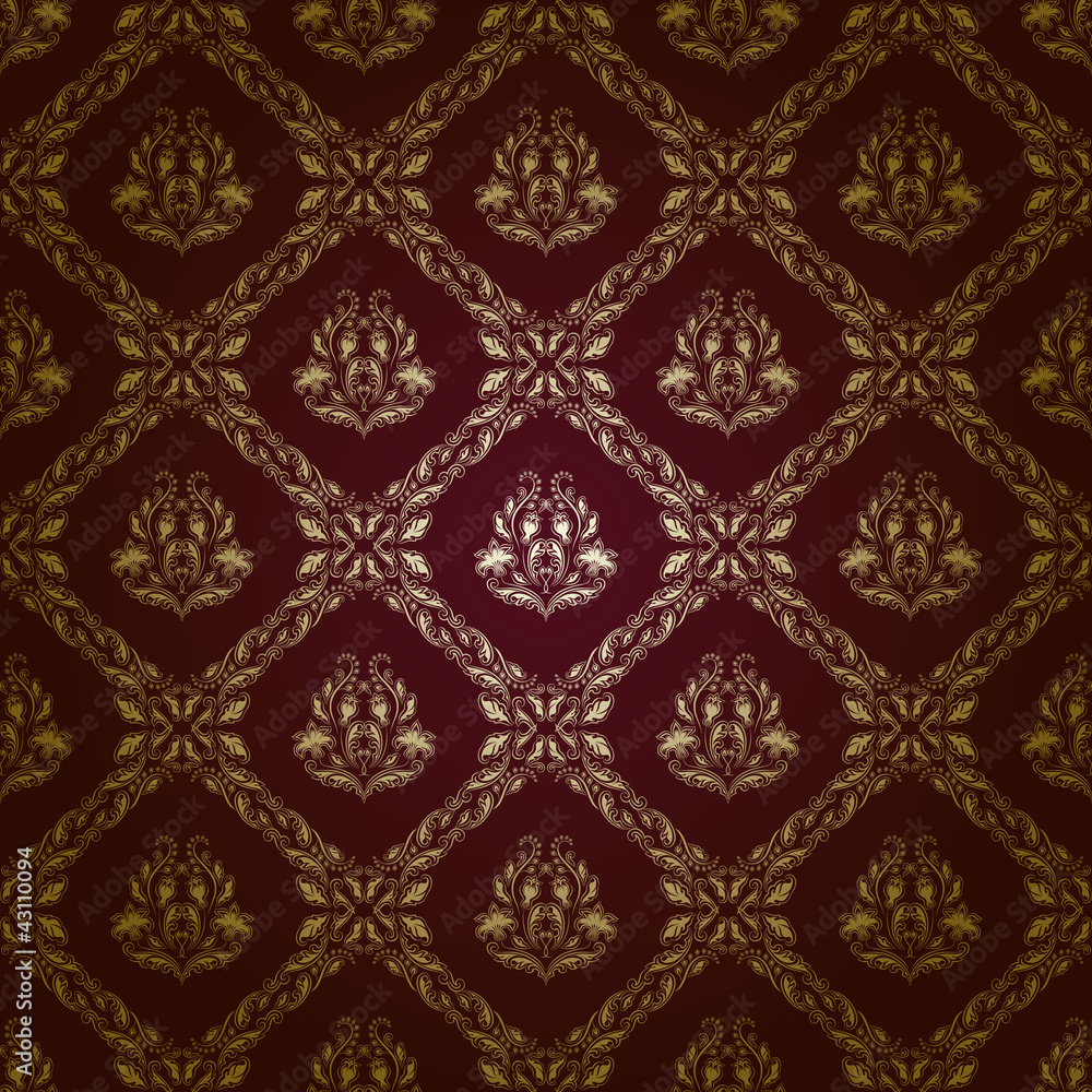 Damask seamless floral pattern. Flowers on a brown background.