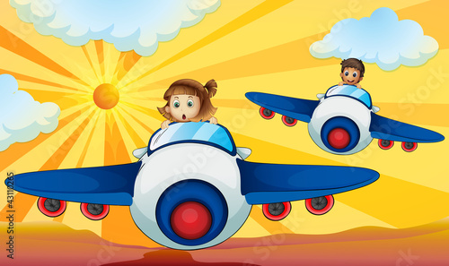 Kids driving aeroplane