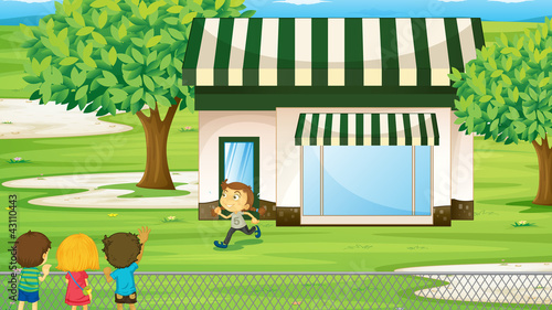 a tent house and kids
