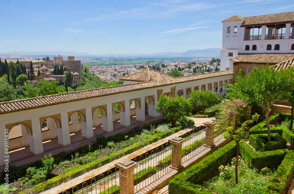Generalife  garden and city of Granada, Spain