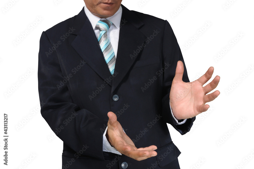 Hand of Business Man holding against white background Hand of Business Man holding against white background