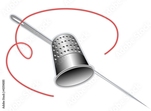 Silver thimble, needle, thread, sewing, tailoring, quilting, diy