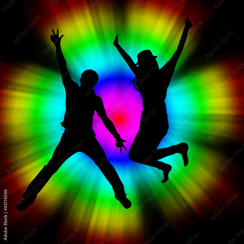 Man And Girl Jumping With Colorful Background