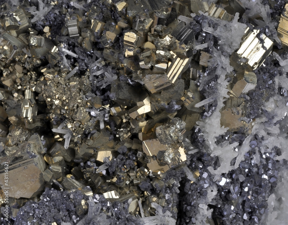 Pyrites druse with galena, calcite, quartz Pyrites druse with galena, calcite, quartz