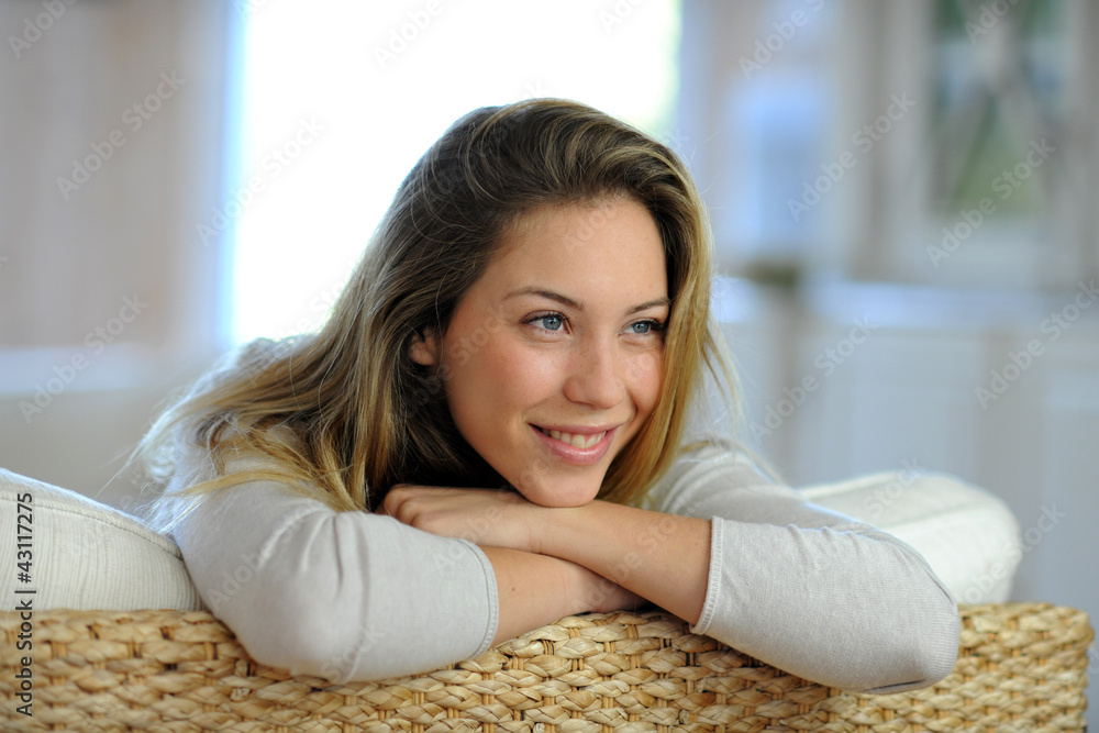 Attractive blond woman relaxing at home Attractive blond woman relaxing at home
