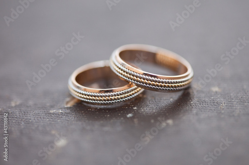 Beautiful wedding rings on the table