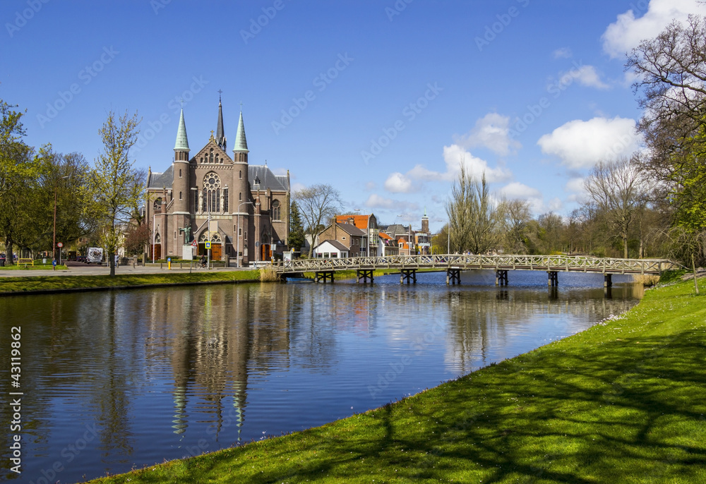 bridge to church, Alkmaar town, Holland, the Netherlands