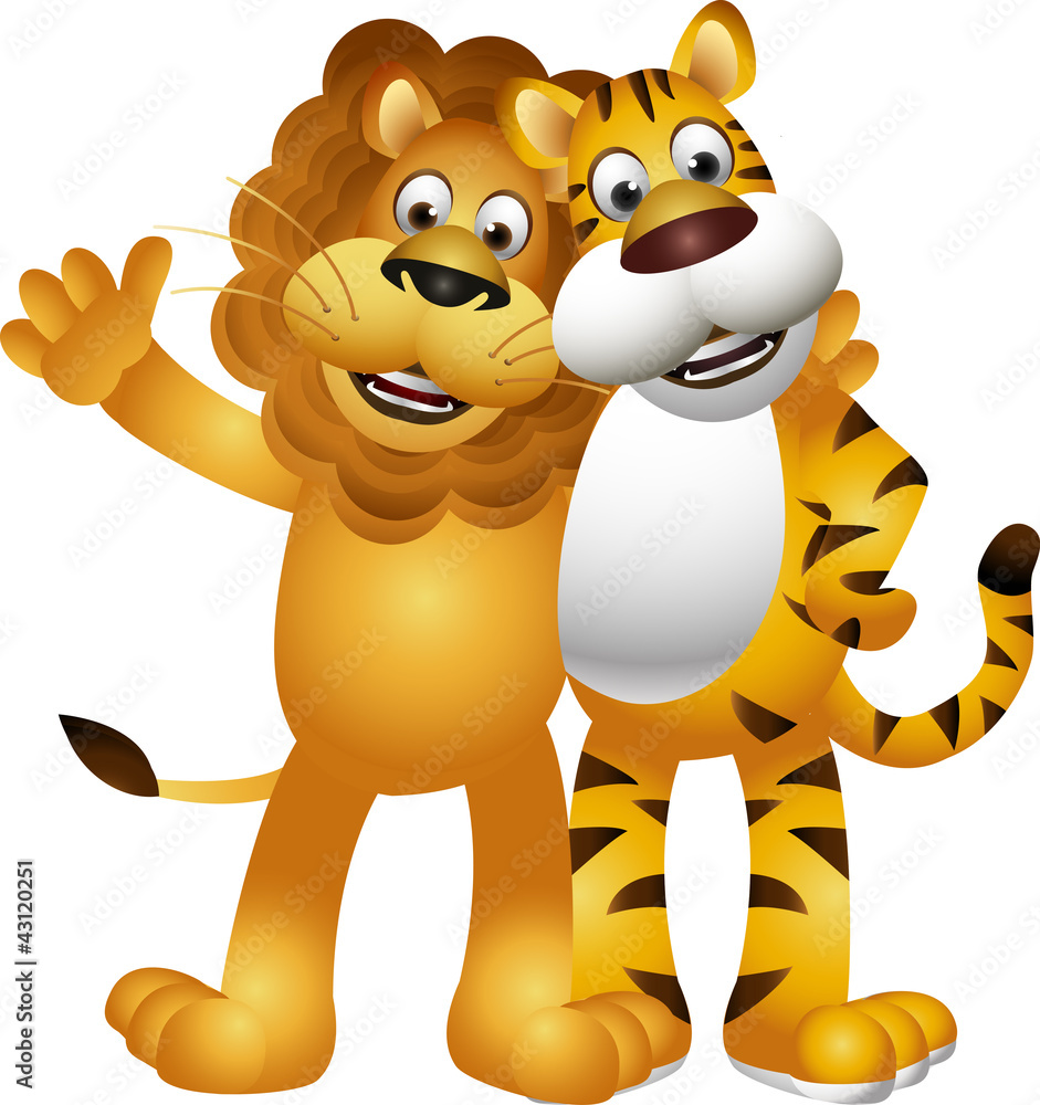 Fototapeta premium Lion and tiger Cartoon