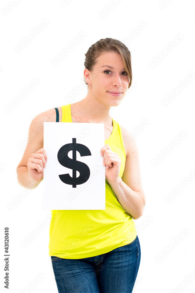 woman with board dollar mark