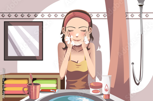 Woman washing face