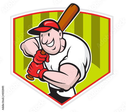 Baseball Player Batting Diamond Cartoon