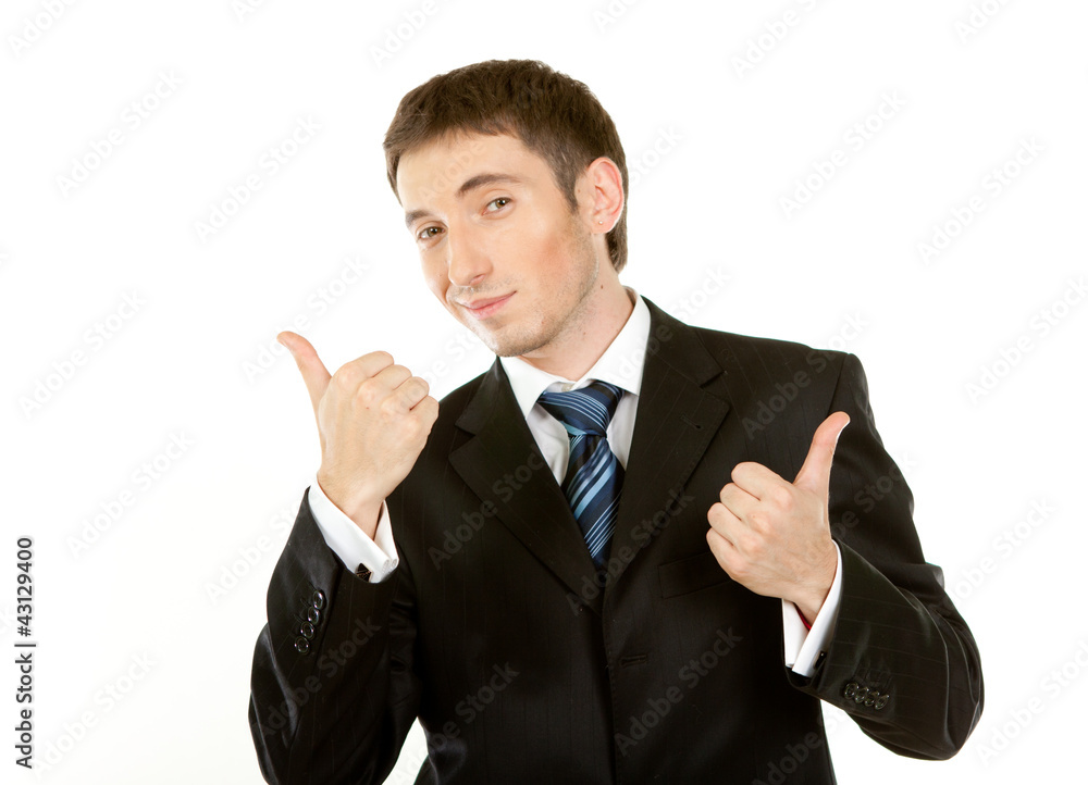 Happy businessman showing his thumb up with smile Happy businessman showing his thumb up with smile