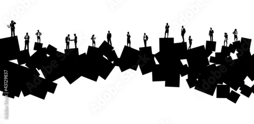 business people on a square banner