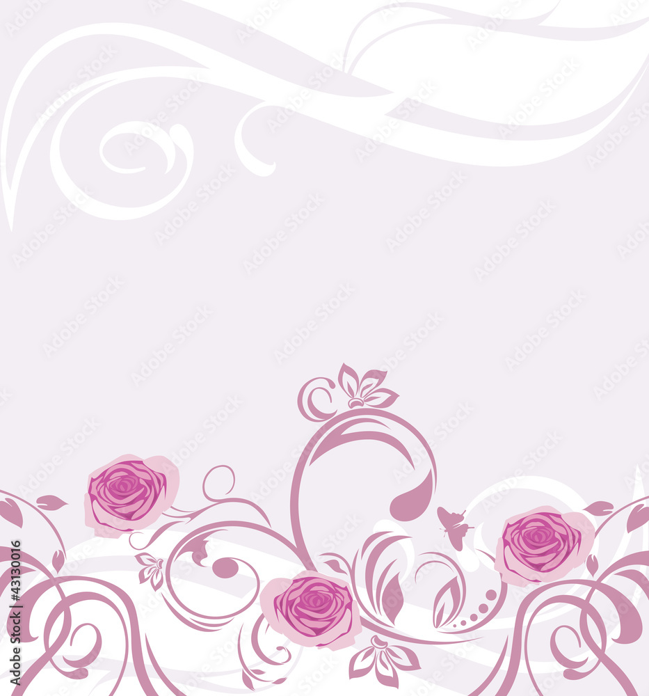 Ornamental background with pink roses