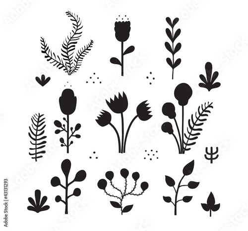 Fototapeta Naklejka Na Ścianę i Meble -  Fairytale flowers silhouettes