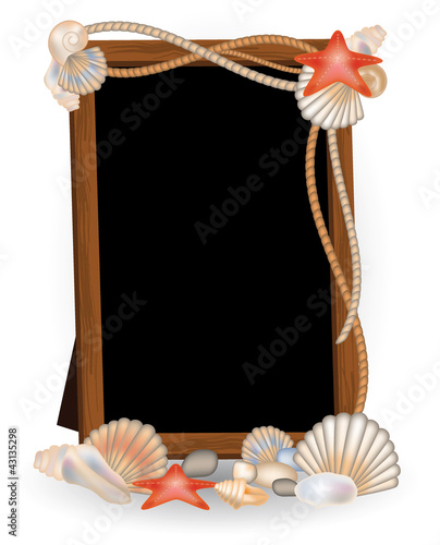 Photo frame with seashells, vector illustration