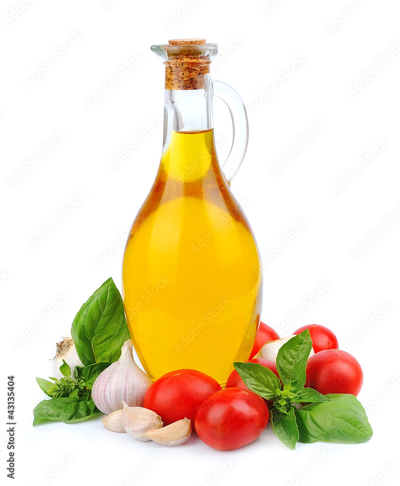 oil bottle with vegetables oil bottle with vegetables