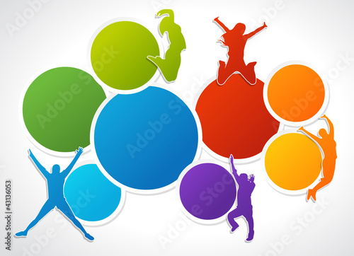 Colorful template for advertising brochure with people jumping