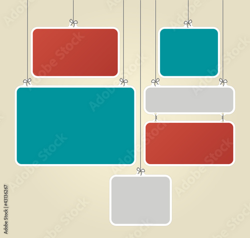 Colorful for advertising with paper boards hanging by strings